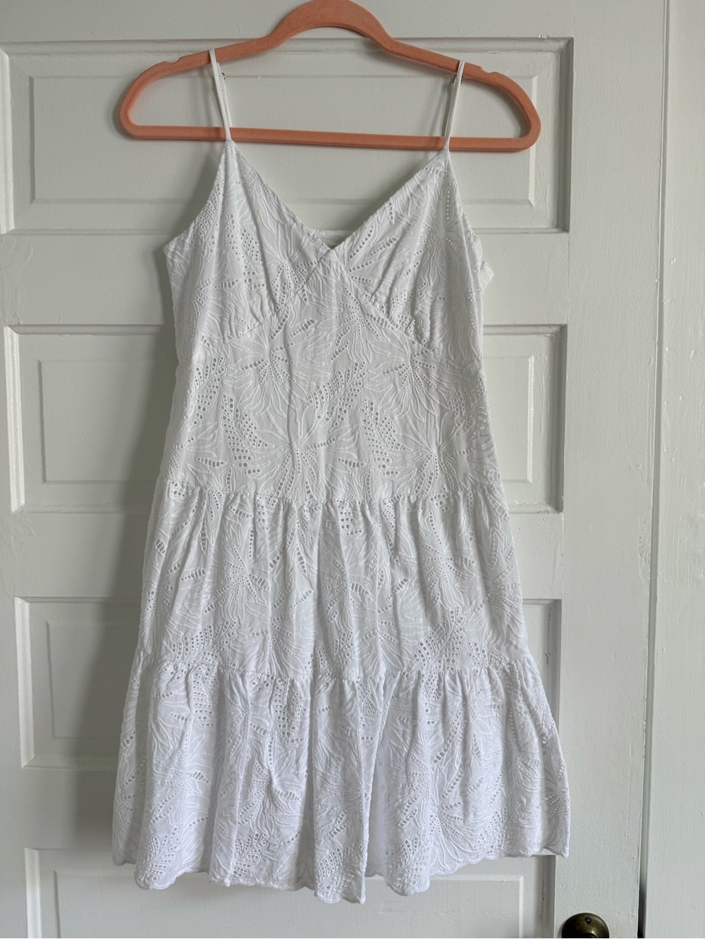 Michael Kors White Eyelet V-Neck Tiered Mini Dress